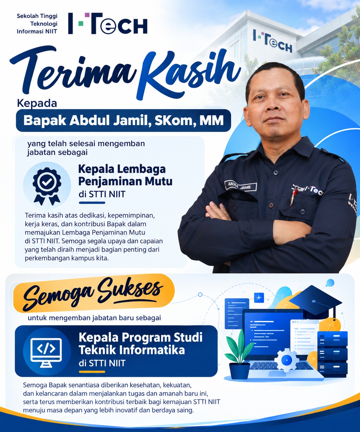 STTI NIIT Resmi Apresiasi Masa Tugas Abdul Jamil di Lembaga Penjaminan Mutu dan Lantik Sebagai Kaprodi Teknik Informatika